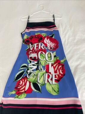 Versace Jeans Collection Blue Floral Logo Slip Dress for Kids